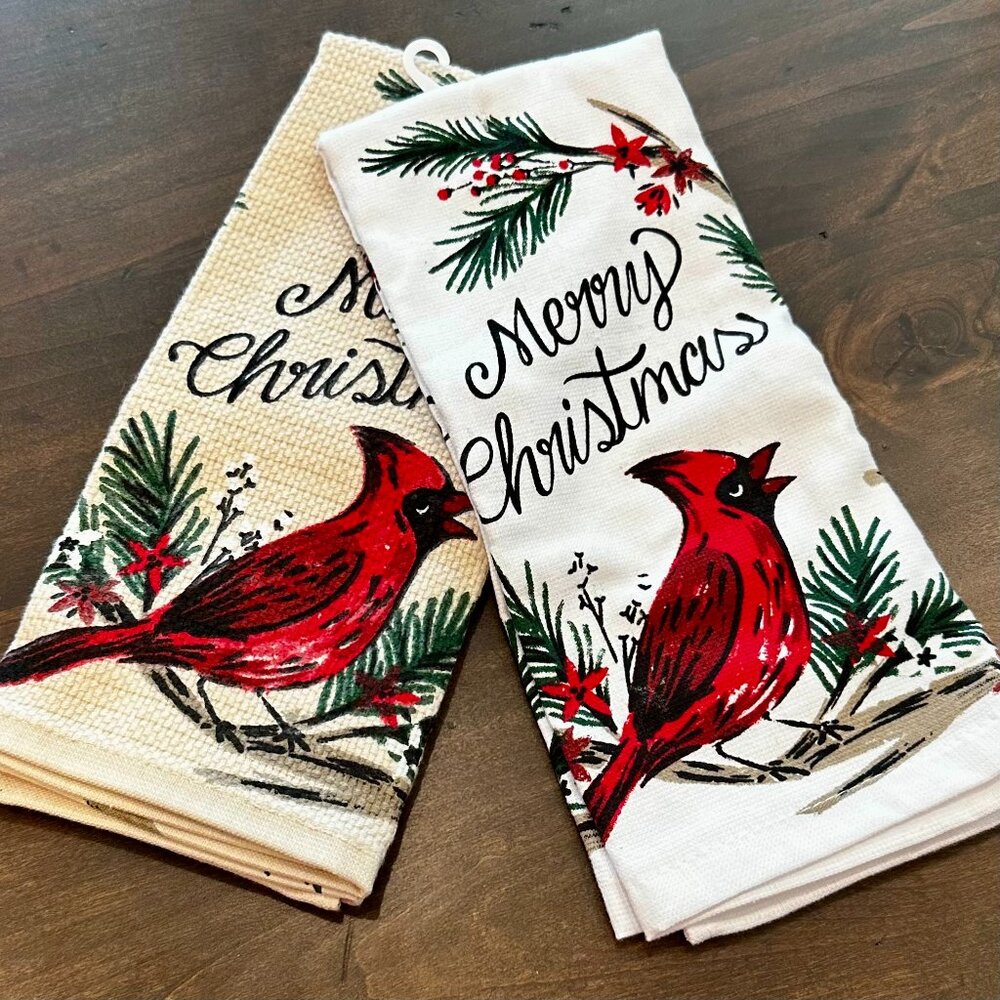 NEW - St. Nicholas Square® Christmas Cardinal Kitchen Towel - Set of 2